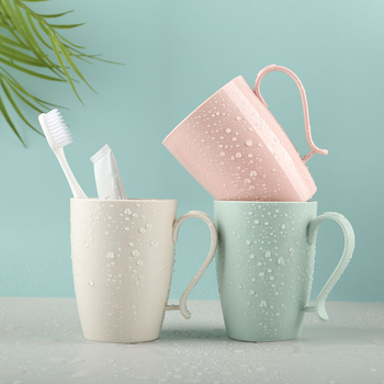 Pahar pentru gargară și pahar pentru periuța de dinți cu mâner, stil japonez, PP, formă rotundă, strat unic, imprimare cu logo, ambalaj OPP