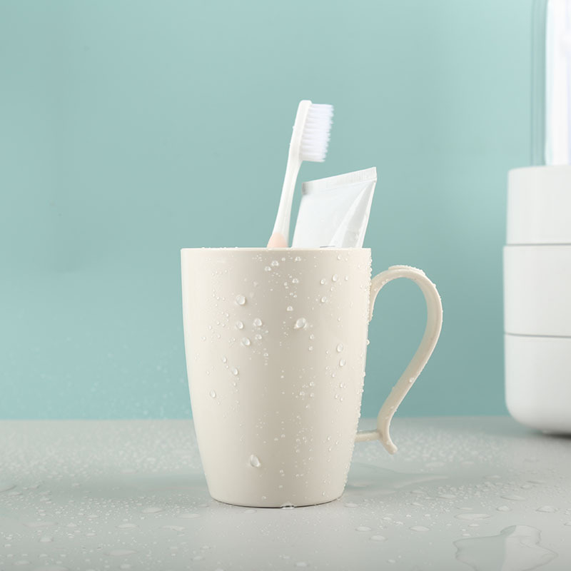 Pahar pentru gargară și pahar pentru periuța de dinți cu mâner, stil japonez, PP, formă rotundă, strat unic, imprimare cu logo, ambalaj OPP