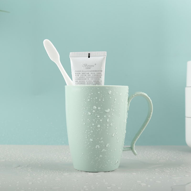 Pahar pentru gargară și pahar pentru periuța de dinți cu mâner, stil japonez, PP, formă rotundă, strat unic, imprimare cu logo, ambalaj OPP