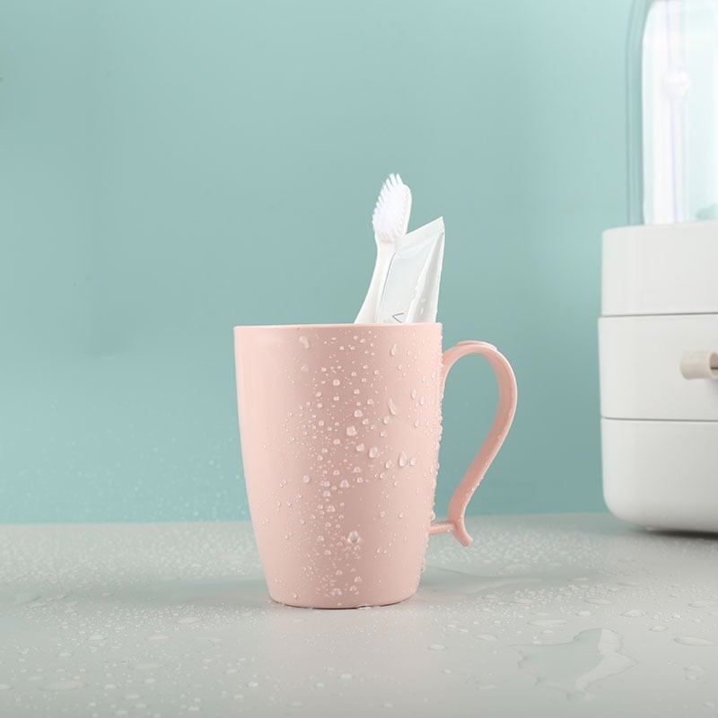 Pahar pentru gargară și pahar pentru periuța de dinți cu mâner, stil japonez, PP, formă rotundă, strat unic, imprimare cu logo, ambalaj OPP