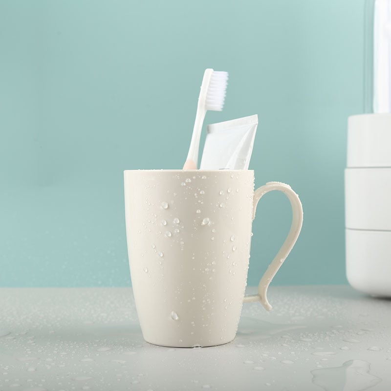 Pahar pentru gargară și pahar pentru periuța de dinți cu mâner, stil japonez, PP, formă rotundă, strat unic, imprimare cu logo, ambalaj OPP