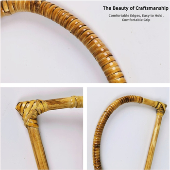 D alakú fogantyú rattan-bambusz anyagból, természetes bambusz gyűrűvel – fonott DIY táska kiegészítő