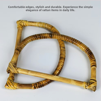 D alakú fogantyú rattan-bambusz anyagból, természetes bambusz gyűrűvel – fonott DIY táska kiegészítő