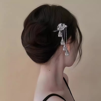 Аксесоар за коса от сандалово дърво с пискюл – флорална форма, Нов китайски стил, персонализируем, пускане през лято 2025