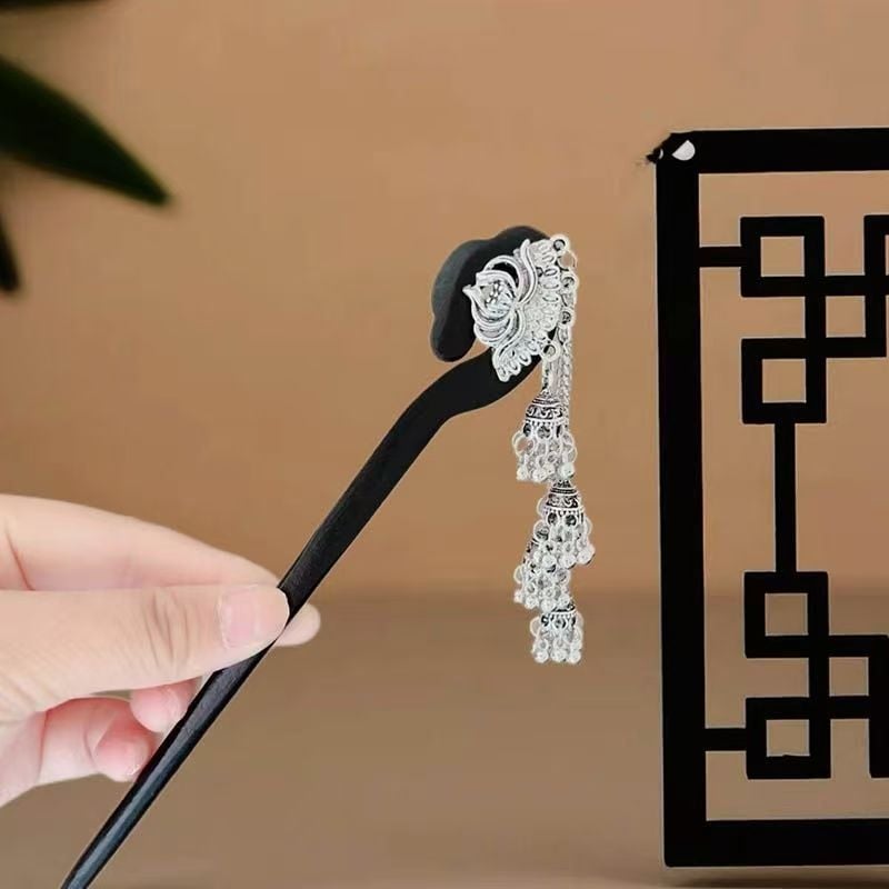 Аксесоар за коса от сандалово дърво с пискюл – флорална форма, Нов китайски стил, персонализируем, пускане през лято 2025