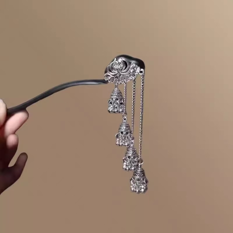 Аксесоар за коса от сандалово дърво с пискюл – флорална форма, Нов китайски стил, персонализируем, пускане през лято 2025