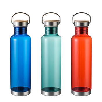 Тританова термосбутилка с бамбукова капачка, голямо гърло и дръжка; стоманен капак, тегло 160 g