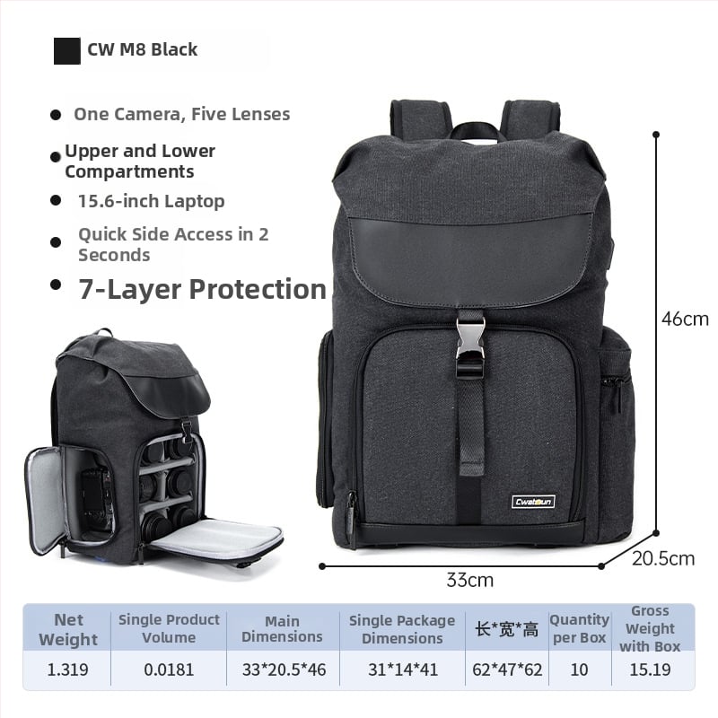 Vászon SLR fényképezőgép táska két rekesz, USB interfész, vízálló, lopás elleni, görbült vállpánt