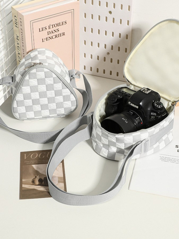 чанта за SLR камера в клетъчен дизайн, найлонова конструкция, презрамка за рамо, унисекс