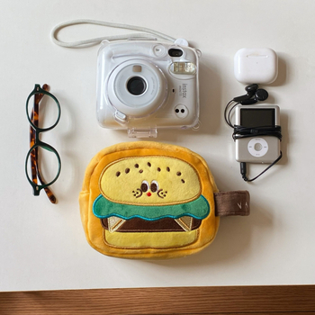 Geantă pentru cameră în formă de burger — design jucăuș de desene animate, husă portabilă pentru camere CCD/Polaroid, material textil cu căptușeală poliester-pamuc, unisex, Iarnă 2025
