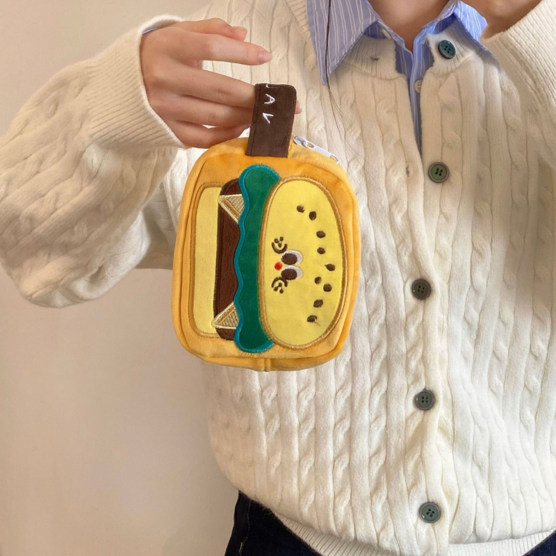 Geantă pentru cameră în formă de burger — design jucăuș de desene animate, husă portabilă pentru camere CCD/Polaroid, material textil cu căptușeală poliester-pamuc, unisex, Iarnă 2025