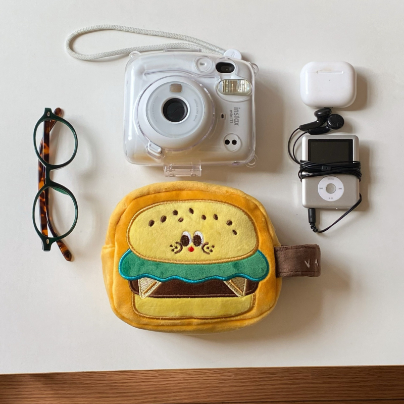 Geantă pentru cameră în formă de burger — design jucăuș de desene animate, husă portabilă pentru camere CCD/Polaroid, material textil cu căptușeală poliester-pamuc, unisex, Iarnă 2025