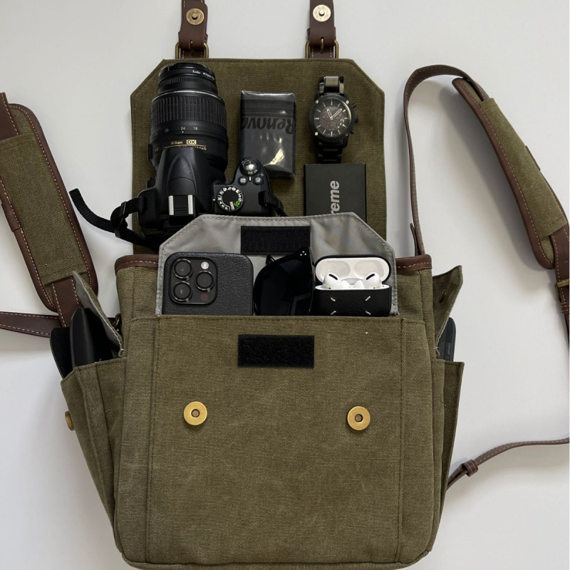 Ruima Vászon és Bőr Kamera Táska, 10 L, Kültéri Fotózás, 1,12 kg, Váll-/Keresztpántos