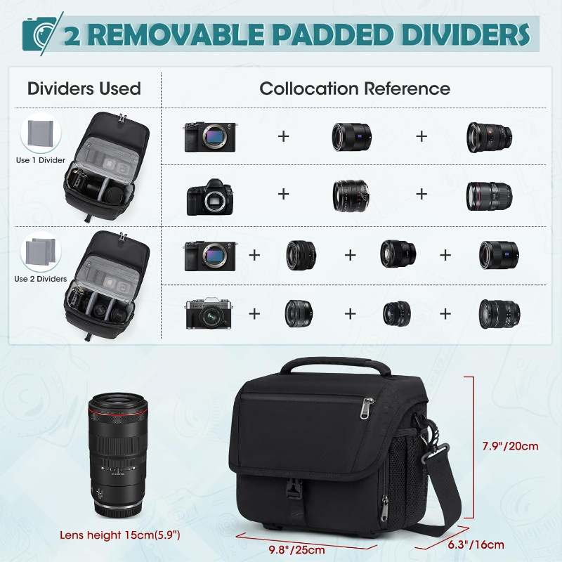 Torba za DSLR kameru, vodootporna, proširiva i sklopiva, gradski minimalistički stil, PU materijal, podstava od platna, zakrivljeni rameni remen, proljeće 2025