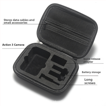 Action-kamera keményfedelű táska EVA+Canvas külsővel | univerzális illeszkedés, szürke fleece belső, súly 129,4 g, tartalmaz tároló táskát és 2 memória-kártya tároló dobozt