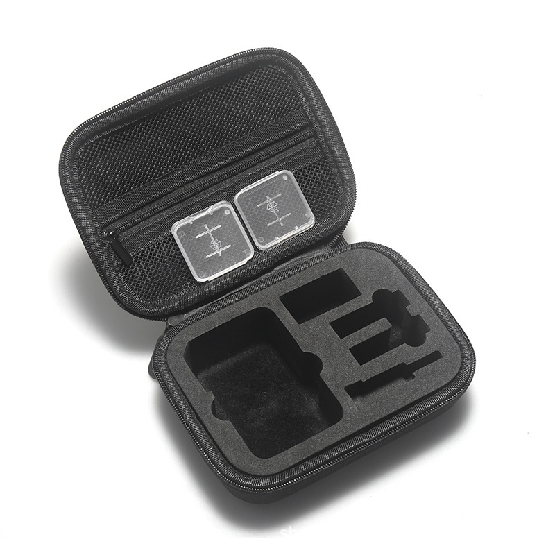 Action-kamera keményfedelű táska EVA+Canvas külsővel | univerzális illeszkedés, szürke fleece belső, súly 129,4 g, tartalmaz tároló táskát és 2 memória-kártya tároló dobozt