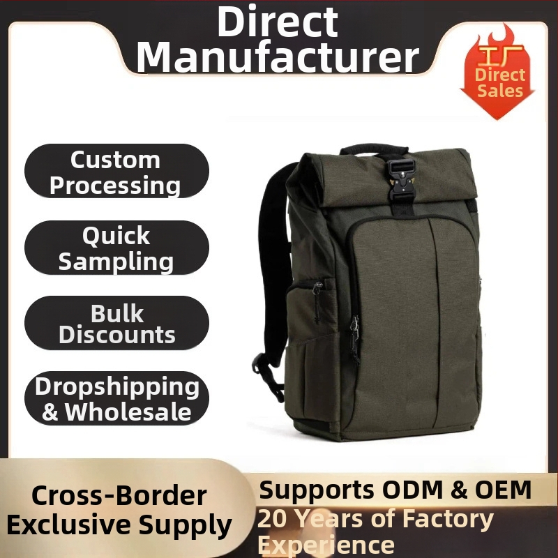 Roll-top foto batoh pre DSLR a bez zrkadlovej kamery, nepremokavý a ľahký, s oblúkovým ramenným popruhom.