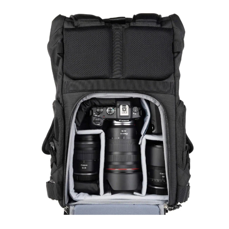 Roll-top foto batoh pre DSLR a bez zrkadlovej kamery, nepremokavý a ľahký, s oblúkovým ramenným popruhom.