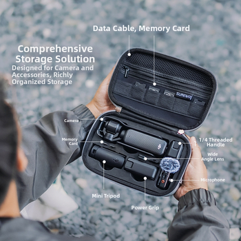 Surewo Kültéri vízálló tároló táska DJI Pocket3/2-höz, váll- és kézi pánttal, PU-szivacs belsővel, tömeg 280 g