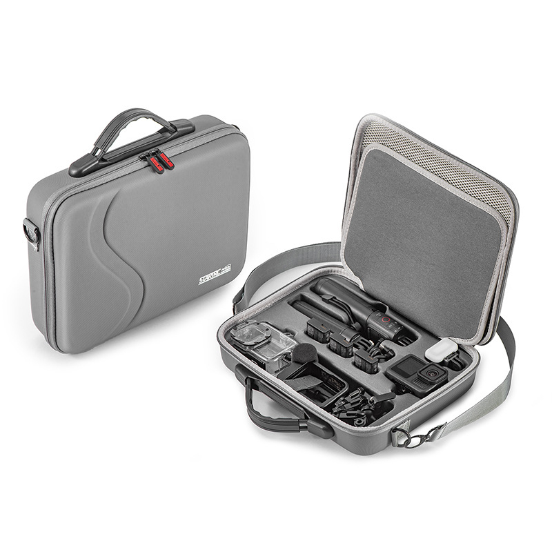 GoPro kamera tároló táska vállpánttal, kültéri használatra, PU anyag, 10L, kompatibil HERO13/12/11/10/9, vízálló