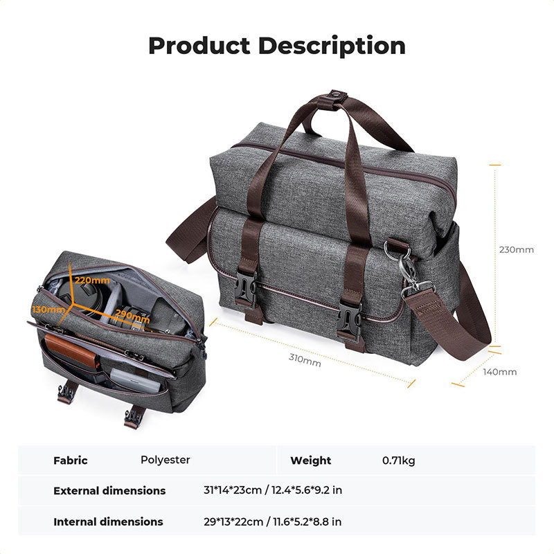 DSLR keresztbody kamera táska tripod pánttal, Oxford anyag, zipzáras nyitás, uniszex, egyedi logó