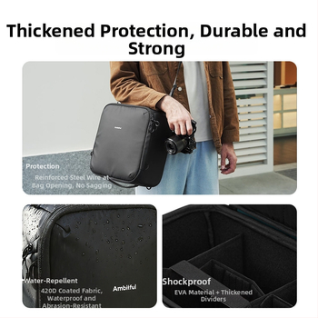 Geantă internă Om Cube pentru cameră cu curea crossbody – 5.5 L, material 420D, compatibilă cu 1 aparat + 2 obiective, 0.448 kg, căptușeală EVA cu protecție la șocuri