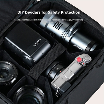 Geantă internă Om Cube pentru cameră cu curea crossbody – 5.5 L, material 420D, compatibilă cu 1 aparat + 2 obiective, 0.448 kg, căptușeală EVA cu protecție la șocuri