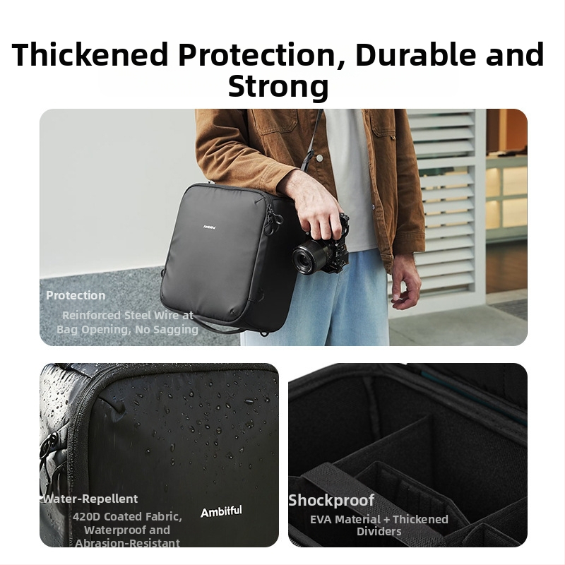 Geantă internă Om Cube pentru cameră cu curea crossbody – 5.5 L, material 420D, compatibilă cu 1 aparat + 2 obiective, 0.448 kg, căptușeală EVA cu protecție la șocuri