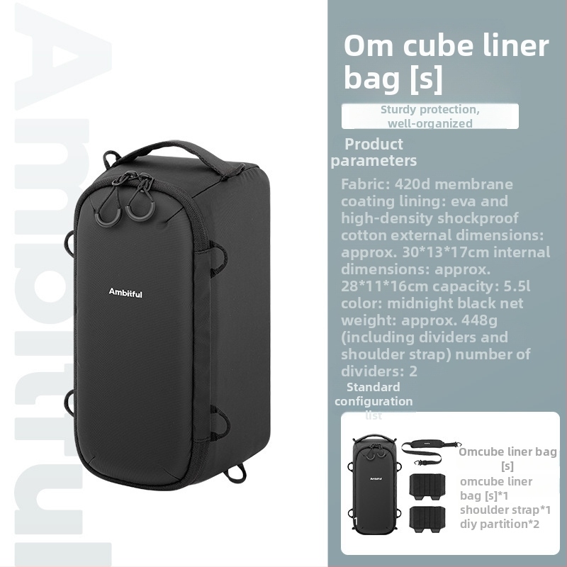 Geantă internă Om Cube pentru cameră cu curea crossbody – 5.5 L, material 420D, compatibilă cu 1 aparat + 2 obiective, 0.448 kg, căptușeală EVA cu protecție la șocuri