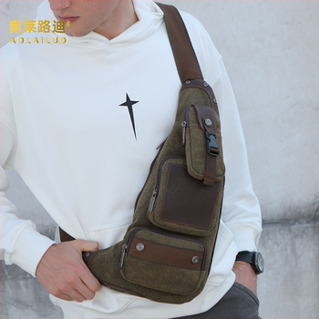 Muška crossbody torba od platna, u obliku polumjeseca, izdržljiva, velika kapaciteta, zatvara se zatvaračem i ima više džepova (zip džep, džep za ID, džep za kameru)