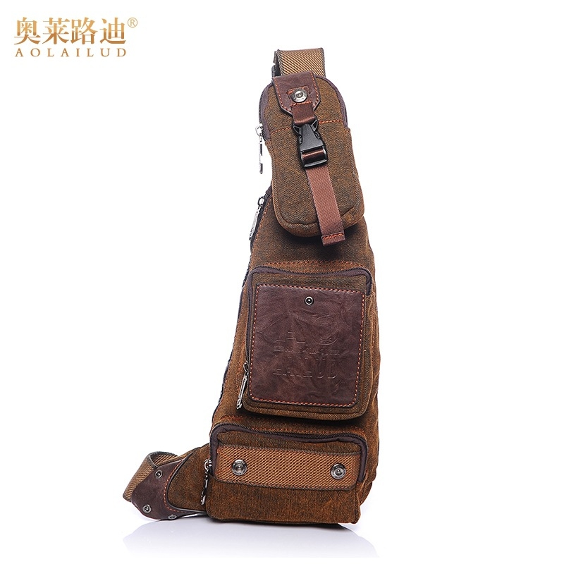 Muška crossbody torba od platna, u obliku polumjeseca, izdržljiva, velika kapaciteta, zatvara se zatvaračem i ima više džepova (zip džep, džep za ID, džep za kameru)