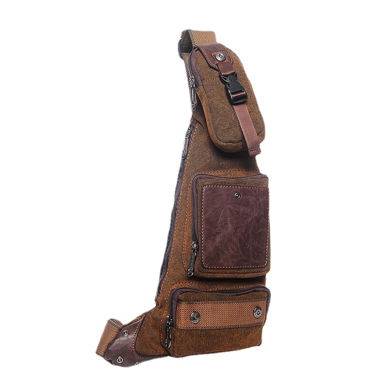 Muška crossbody torba od platna, u obliku polumjeseca, izdržljiva, velika kapaciteta, zatvara se zatvaračem i ima više džepova (zip džep, džep za ID, džep za kameru)