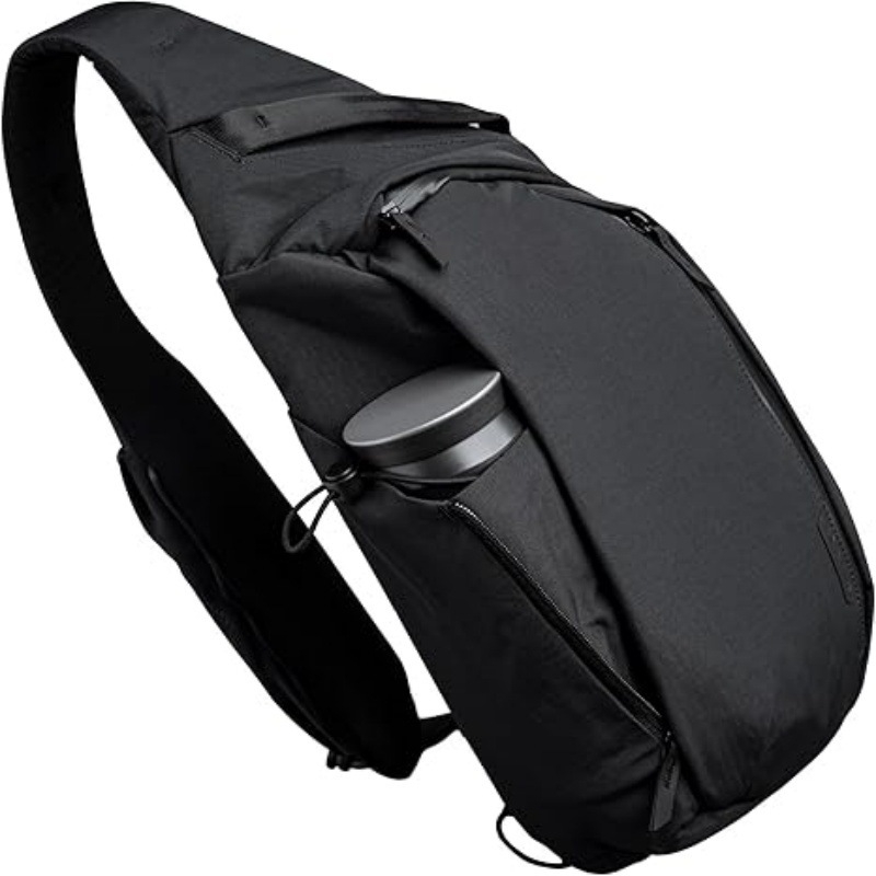 Geantă crossbody pentru bărbați, cu buzunar pentru cameră, ultraușoară, din poliester, formă trapezoidală dreaptă, închidere magnetică