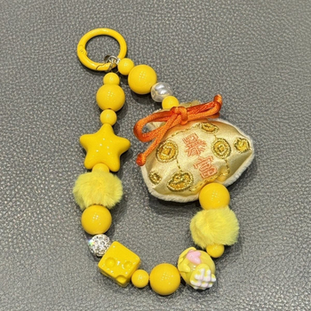 Charm pentru telefon din corduroy pluș, cu mărgele, șnur pentru rucsac și cameră