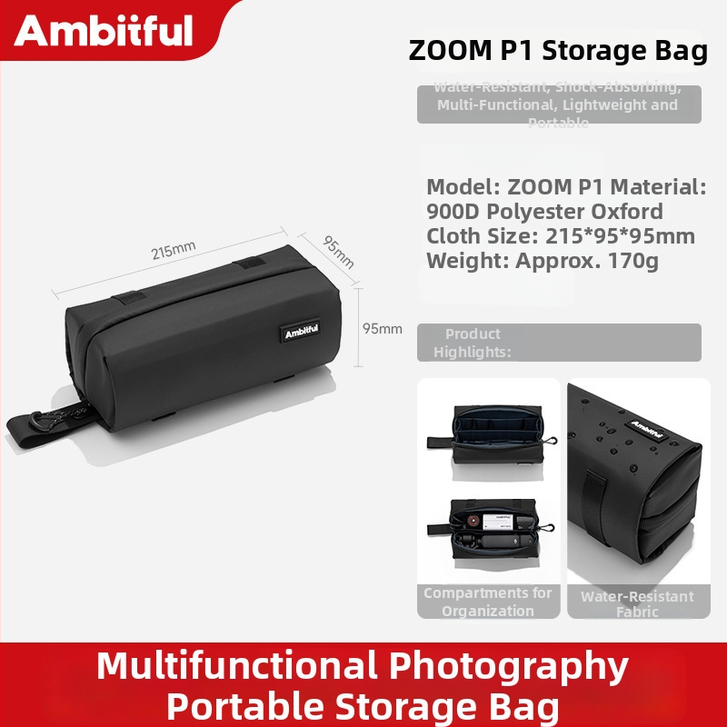 Ambitful Zhijie Zoom p1 fotó-táska, multifunkcionális tárolás DJI kiegészítőkhöz, 900D poliészter Oxford anyag, PU bélés, súly 170 g, univerzális használat