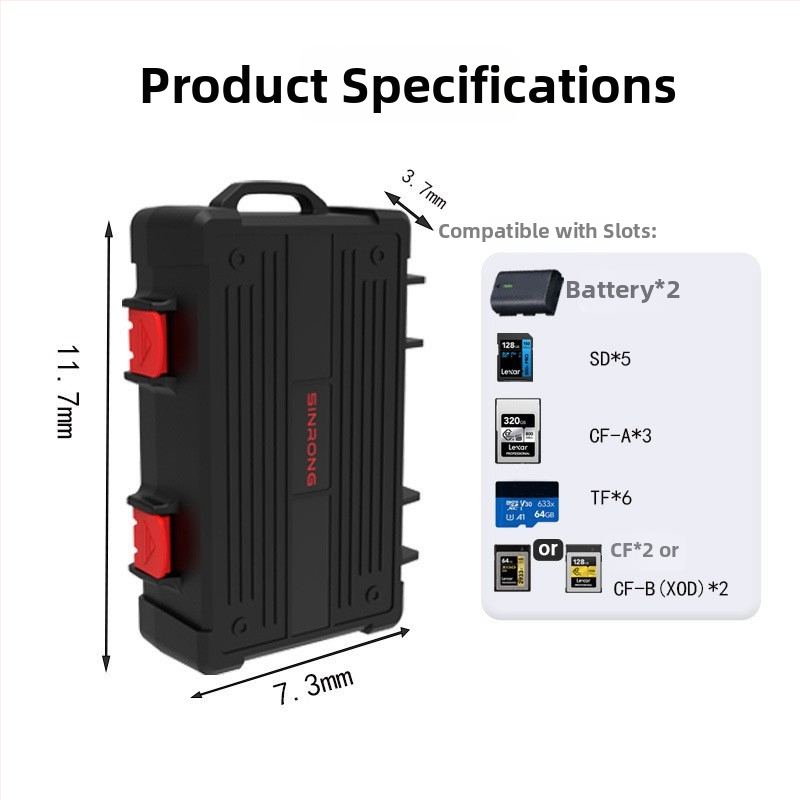 Úložný box na batérie a pamäťové karty pre fotoaparát, vodotesný, proti pádu, Model E16, Kompatibilný s Canon/Nikon/Sony, vrátane karabíny