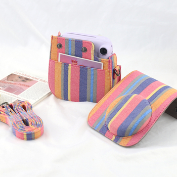 Torba za kameru s prugastim uzorkom, PU koža, crossbody dizajn, kompatibilna s mini11, poliester podstava