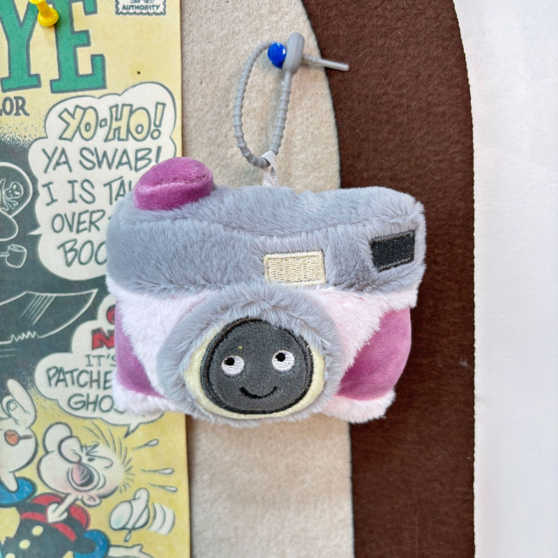 Figurină pluș cu lanț de chei și cameră, pluș scurt, umplutură PP bumbac, pentru vârsta 7–14