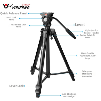 Weifeng WF-3308A statív pre DSLR s 3D PTZ hlavou, hliníková zliatina, 3-segmentové nohy, rýchloupínacia platňa, hmotnosť 2,16 kg