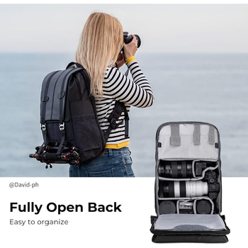 Rucsac pentru cameră – rucsac foto cu capacitate mare, Unisex, Oxford, respirabil și impermeabil, pentru DSLR/obiectiv/baterie, curele curbate