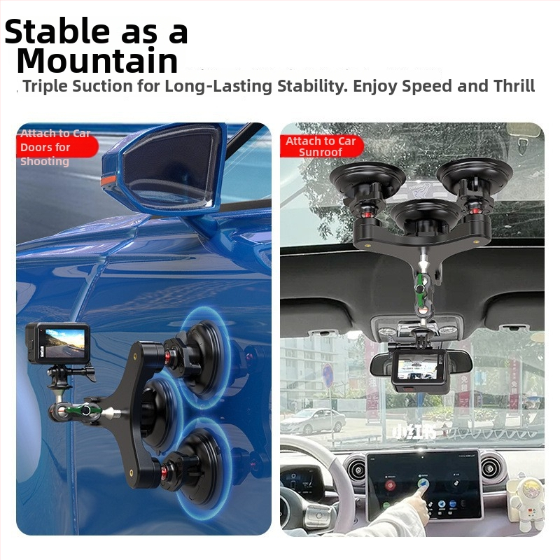 Trojuholníkový držiak s vákuovým uchytením pre DJI Action 5 Pro a ďalšie akčné kamery; Materiál: hliníková zliatina + PC + PA66; Maximálna nosnosť: 6–10 kg; Hmotnosť: 0,58 kg