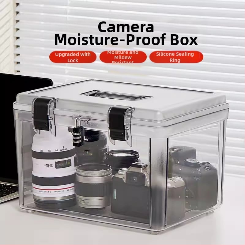 Cutie de depozitare rezistentă la umezeală cu încuietoare pentru obiective SLR, cutie portabilă de uscare, ABS plastic, 11L