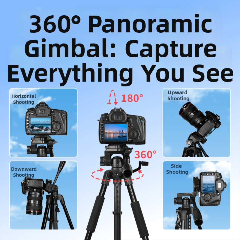 360° kamera statív z hliníkovej zliatiny s 3D gimbalom pre DSLR/MILC a smartfón – 4 časti, zaťaženie 2–5 kg, rýchloupínacia platňa