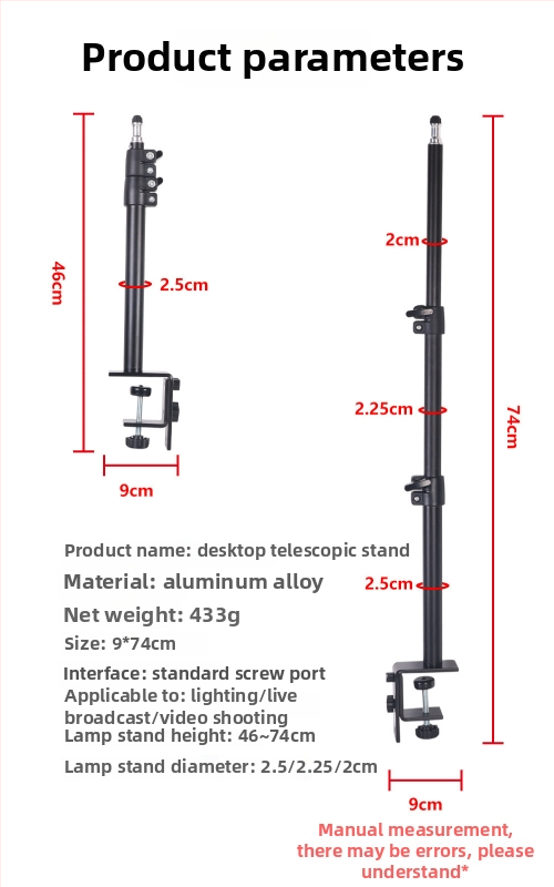 Stolni stalak s teleskopskim ramenom, držač za tablet i klip za telefon (aluminijska legura)