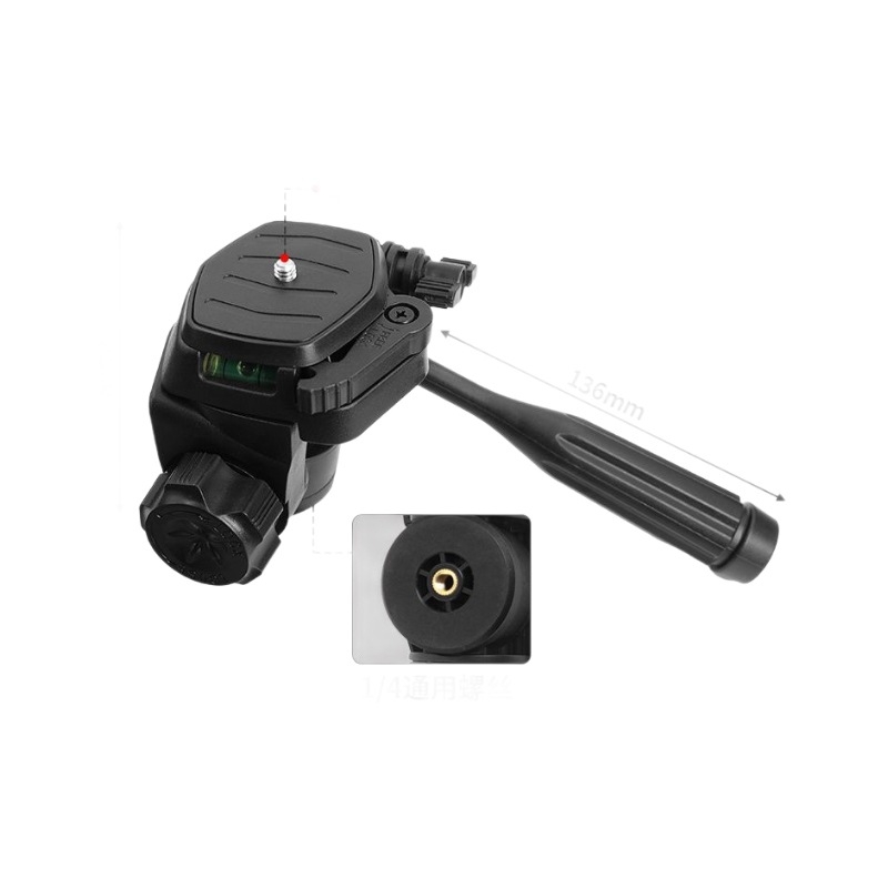 Telefono laikiklis su 3D gimbalu ir greito atpalaidavimo plokštele – Panoraminis stabilizatorius universaliajam tripodui, montavimas 1/4" arba 6 mm, plastinis korpusas, 180° horizontalus / 90° vertikalus pasukimas, 360° pasukimas, svoris 270 g