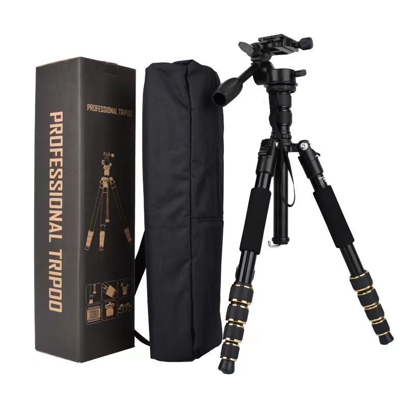 Enze 666S петсекционен трипод от алуминиева сплав с 3D PTZ амортизираща глава и плоча за бързо освобождаване, товароподемност 2-5 кг