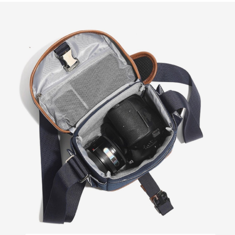 Geantă pentru camere fără oglindă și DSLR – din canvas, impermeabilă, curea de umăr cu pernă de aer