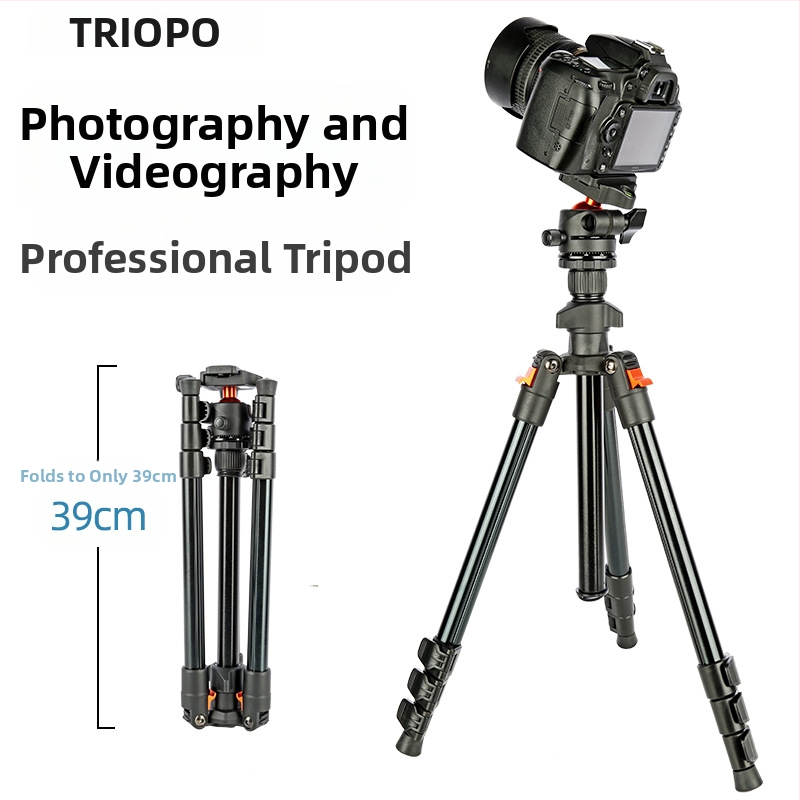 Jiebao K268 alumīnija sakausējuma portatīvais statīvs DSLR kamerai ar sfēriska pan-tilt galvu un ātri noņemamu plāksni, slodze 2-5 kg, svars 1,15 kg