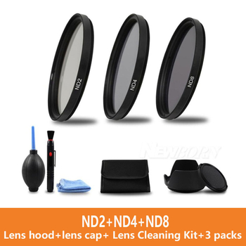 ND2/ND4/ND8 szűrő készlet SLR kamerához tároló táskával és objektív sapkával, OEM feldolgozás, modell 232321