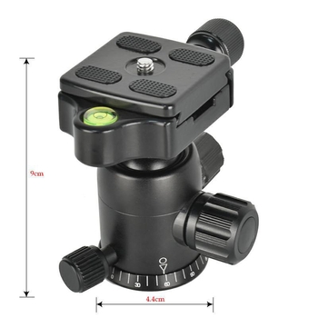 DSLR trikojo galva iš aliuminio lydinio, amortizuota rutulinė galva, 360° horizontinis sukimasis, 90° vertikalus pakreipimas, sriegis tvirtinimui ENZE